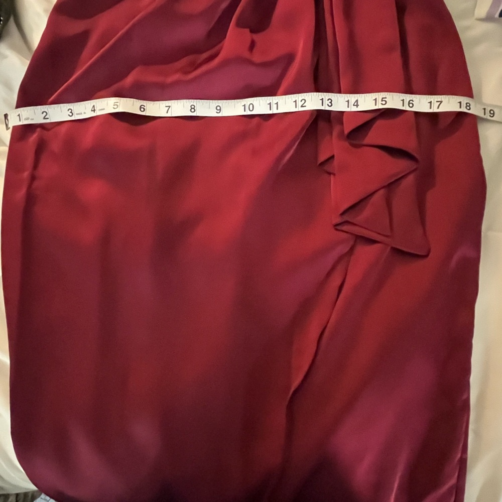 Nasty Gal Burgundy Satin Spaghetti Adjustable Strap Midi Wrap Dress Sz 2 - Picture 6 of 13